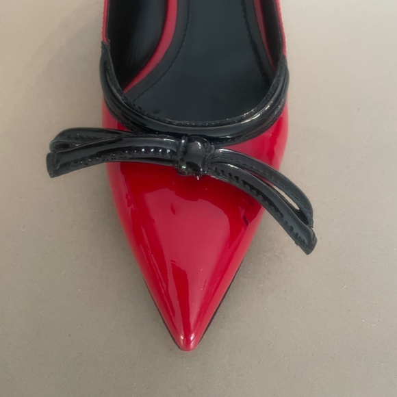 Red Prada Patent Leather Low Heels Black Bow Detail, Size 36.5 - Picture 11 of 14